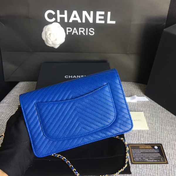 Chanel WOC Flap Shoulder Bag Blue Calfskin Leather A33814 Gold Chanel WOC Flap Shoulder Bag Blue Calfskin Leather A33814 Gold