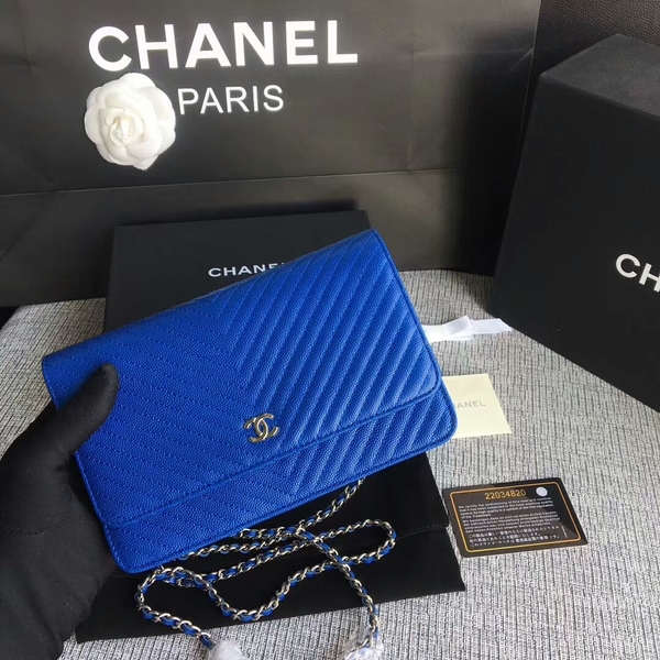 Chanel WOC Flap Shoulder Bag Blue Calfskin Leather A33814 Silver Chanel WOC Flap Shoulder Bag Blue Calfskin Leather A33814 Silver