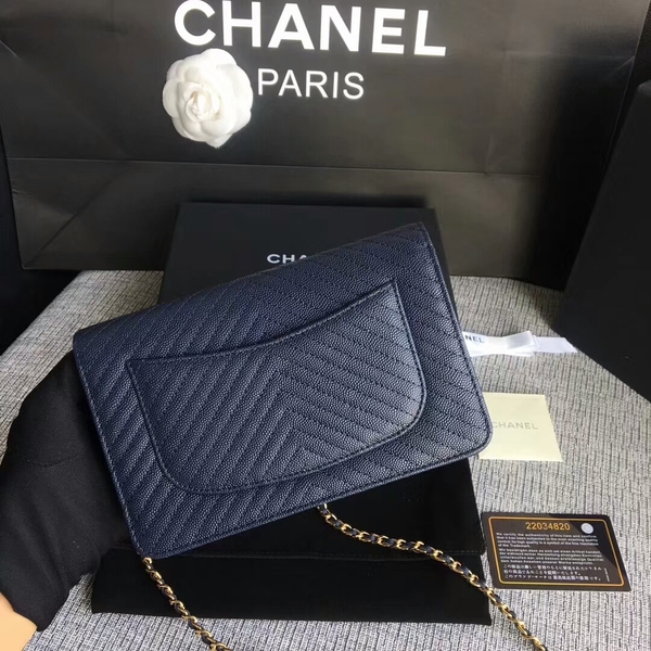 Chanel WOC Flap Shoulder Bag Dark Blue Calfskin Leather A33814 Gold Chanel WOC Flap Shoulder Bag Dark Blue Calfskin Leather A33814 Gold