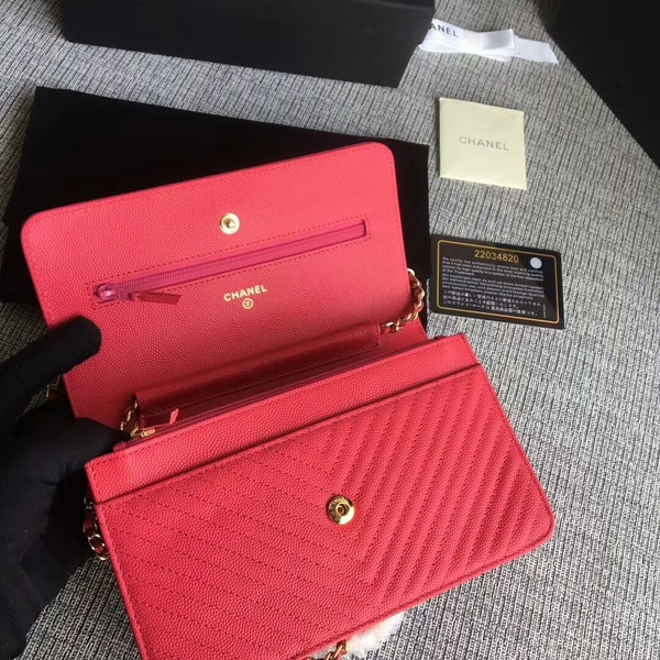 Chanel WOC Flap Shoulder Bag Pink Calfskin Leather A33814 Gold Chanel WOC Flap Shoulder Bag Pink Calfskin Leather A33814 Gold