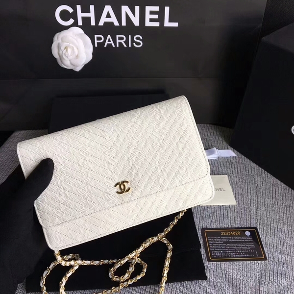 Chanel WOC Flap Shoulder Bag Offwhite Calfskin Leather A33814 Gold Chanel WOC Flap Shoulder Bag Offwhite Calfskin Leather A33814 Gold