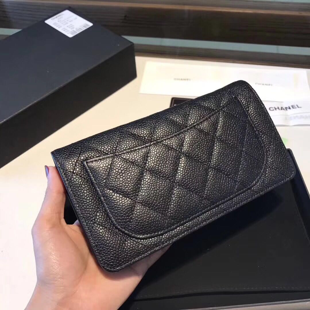 Chanel Caviar Calfskin Leather Bi-Fold Wallet CH8176 Black