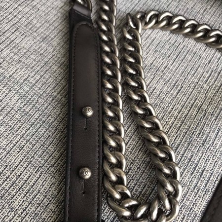 Boy Chanel Flap Shoulder Bag Black Original Sheepskin Leather A67087 Silver Boy Chanel Flap Shoulder Bag Black Original Sheepskin Leather A67087 Silver