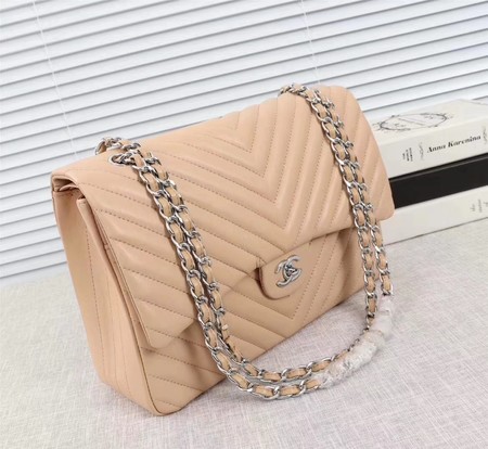 Chanel Maxi Classic Flap Bag Apricot Chevron Sheepskin Leather A58601 Silver Chanel Maxi Classic Flap Bag Apricot Chevron Sheepskin Leather A58601 Silver