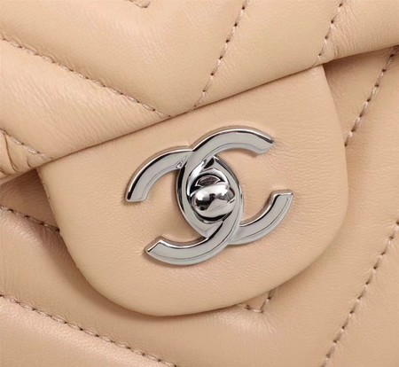 Chanel Maxi Classic Flap Bag Apricot Chevron Sheepskin Leather A58601 Silver Chanel Maxi Classic Flap Bag Apricot Chevron Sheepskin Leather A58601 Silver