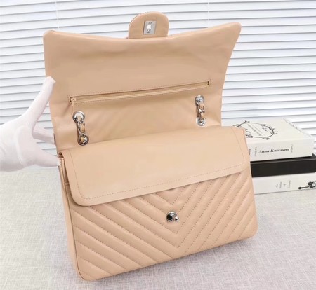 Chanel Maxi Classic Flap Bag Apricot Chevron Sheepskin Leather A58601 Silver Chanel Maxi Classic Flap Bag Apricot Chevron Sheepskin Leather A58601 Silver