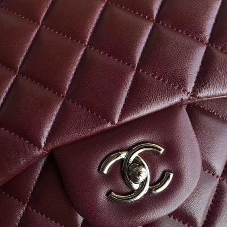 Chanel Maxi Quilted Classic Flap Bag Wine Sheepskin Leather A58601 Silver Chanel Maxi Quilted Classic Flap Bag Wine Sheepskin Leather A58601 Silver