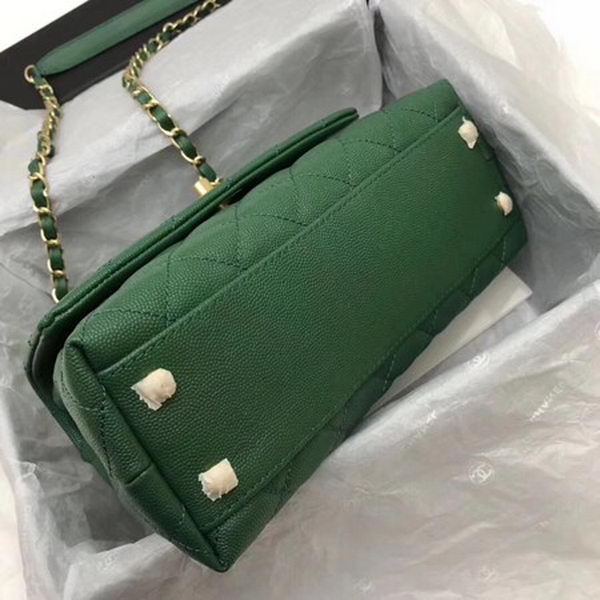 Chanel Classic Top Handle Bag Green Cannage Pattern A92290 Gold Chanel Classic Top Handle Bag Green Cannage Pattern A92290 Gold