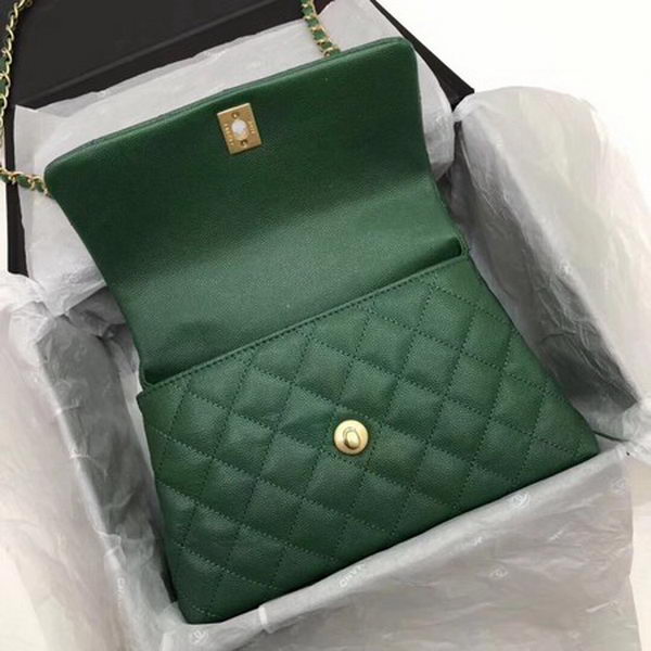 Chanel Classic Top Handle Bag Green Cannage Pattern A92290 Gold Chanel Classic Top Handle Bag Green Cannage Pattern A92290 Gold