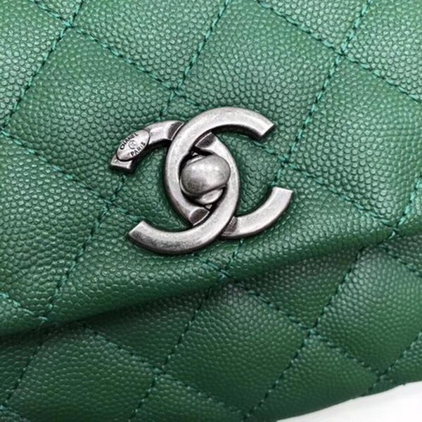 Chanel Classic Top Handle Bag Green Cannage Pattern A92290 Silver Chanel Classic Top Handle Bag Green Cannage Pattern A92290 Silver