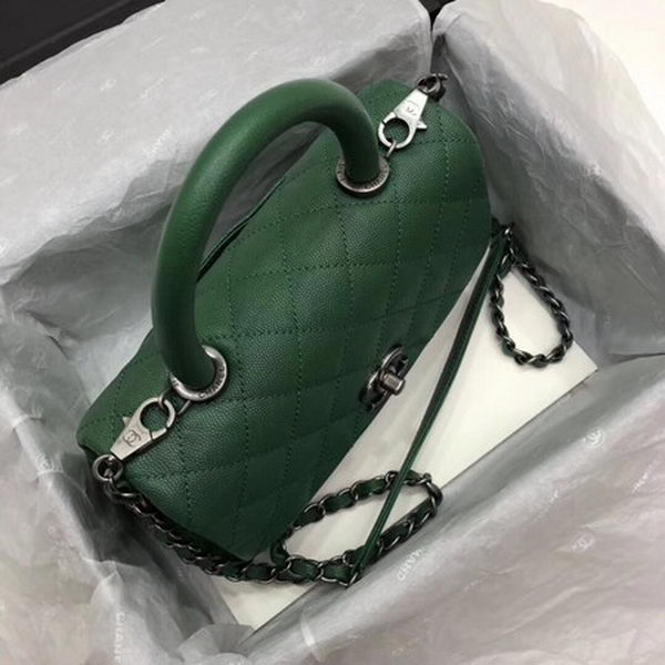 Chanel Classic Top Handle Bag Green Cannage Pattern A92290 Silver Chanel Classic Top Handle Bag Green Cannage Pattern A92290 Silver