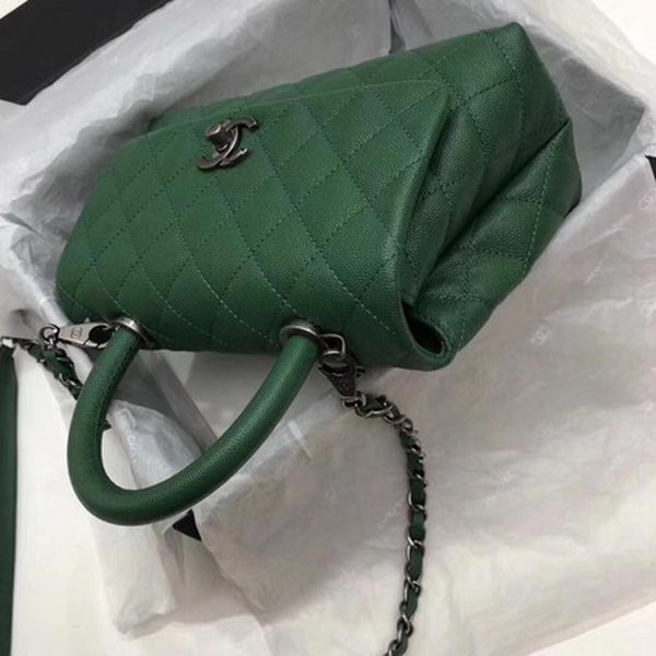 Chanel Classic Top Handle Bag Green Cannage Pattern A92290 Silver Chanel Classic Top Handle Bag Green Cannage Pattern A92290 Silver