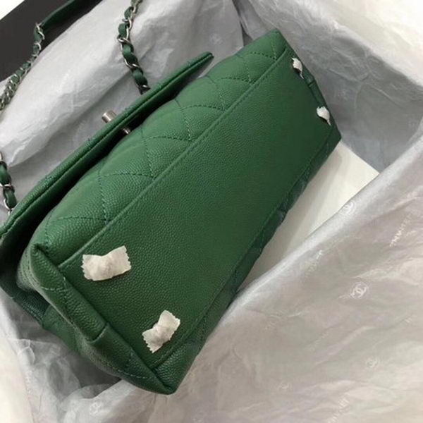 Chanel Classic Top Handle Bag Green Cannage Pattern A92290 Silver Chanel Classic Top Handle Bag Green Cannage Pattern A92290 Silver