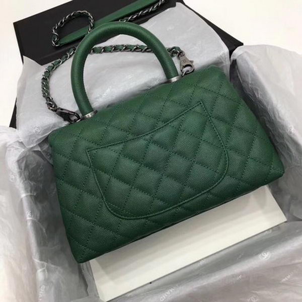 Chanel Classic Top Handle Bag Green Cannage Pattern A92290 Silver Chanel Classic Top Handle Bag Green Cannage Pattern A92290 Silver