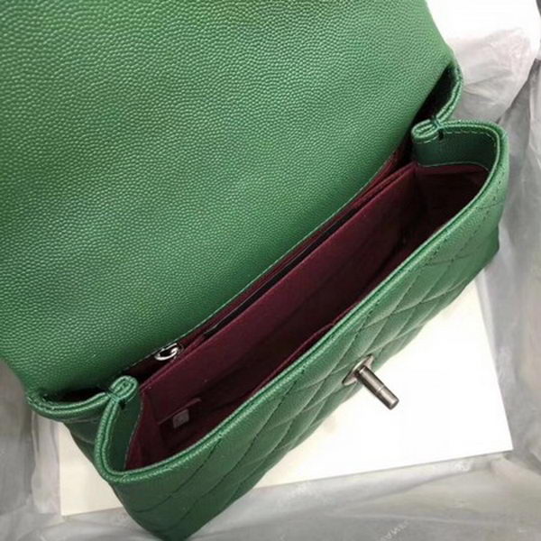 Chanel Classic Top Handle Bag Green Cannage Pattern A92290 Silver Chanel Classic Top Handle Bag Green Cannage Pattern A92290 Silver