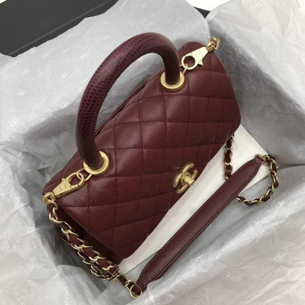 Chanel Classic Top Handle Bag Wine Cannage Pattern A92290 Gold Chanel Classic Top Handle Bag Wine Cannage Pattern A92290 Gold