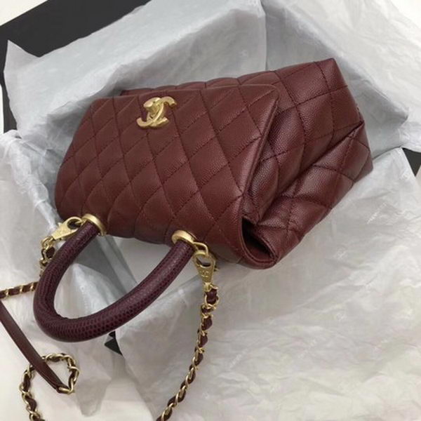 Chanel Classic Top Handle Bag Wine Cannage Pattern A92290 Gold Chanel Classic Top Handle Bag Wine Cannage Pattern A92290 Gold