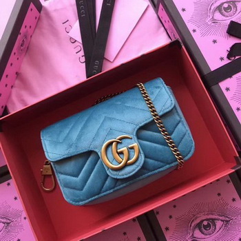 Gucci GG Marmont Velvet Super Mini Bag 476433 SkyBlue