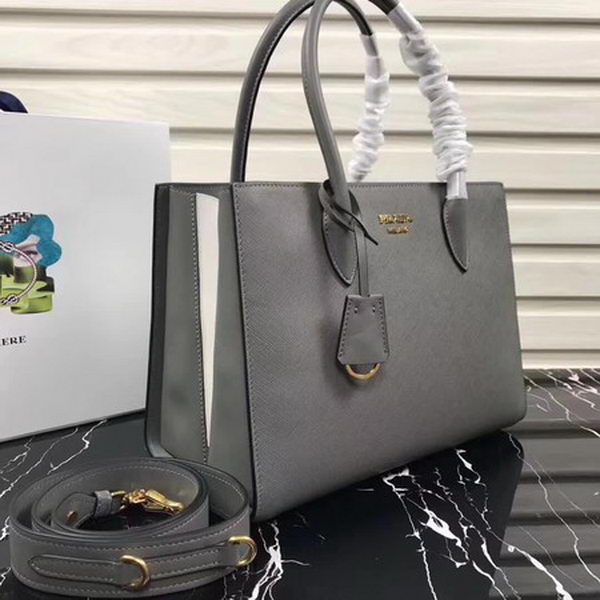 Prada Bibliotheque Medium Saffiano Top-Handle Tote Bag 1BG088 Grey Prada Bibliotheque Medium Saffiano Top-Handle Tote Bag 1BG088 Grey