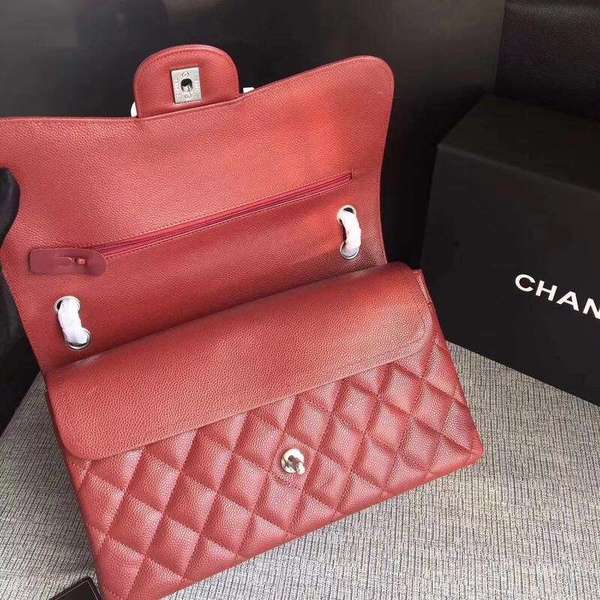 Chanel Flap Shoulder Bags Marroon Original Calfskin Leather CF1113 Silver Chanel Flap Shoulder Bags Marroon Original Calfskin Leather CF1113 Silver