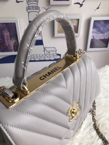 Chanel Original Sheepskin Leather Tote Bag A92236 grey Gold Buckle
