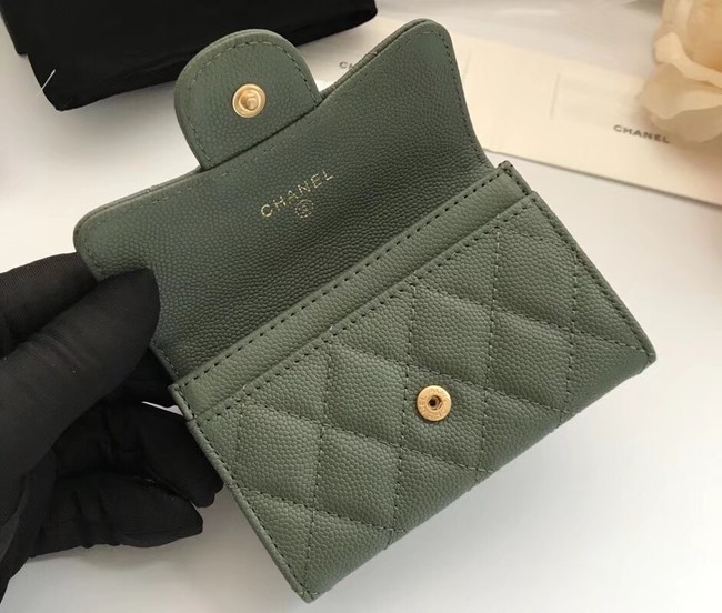 Chanel Classic Card Holder A31504 green gold-Tone Metal