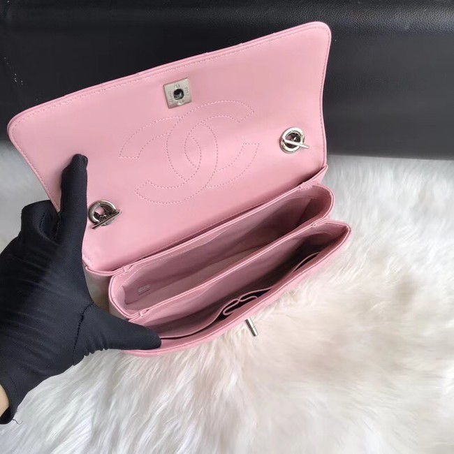 Chanel CC original lambskin top handle flap bag 92236V pink Silver Buckle