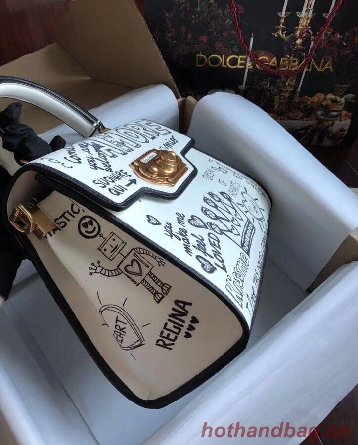 Dolce & Gabbana SICILY Chrysanthemum Calfskin Tote Bags 5588 white Dolce & Gabbana SICILY Chrysanthemum Calfskin Tote Bags 5588 white