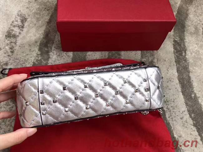 VALENTINO Rockstud medium leather shoulder bag 0123 silver