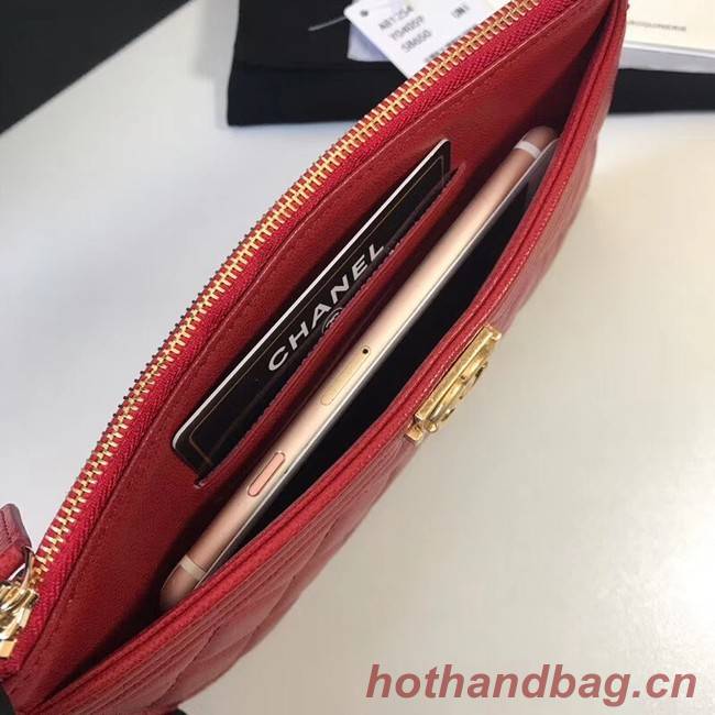 Chanel boy chanel pouch Calfskin & Gold-Tone Metal A81254 red
