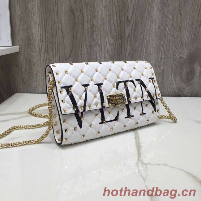 VALENTINO Rockstud quilted leather cross-body bag 5830 white