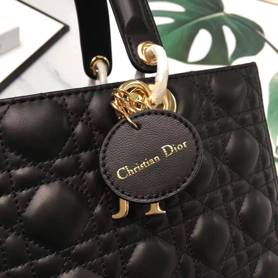 Lady Dior Bag Sheepskin Leather D9603 Black Lady Dior Bag Sheepskin Leather D9603 Black