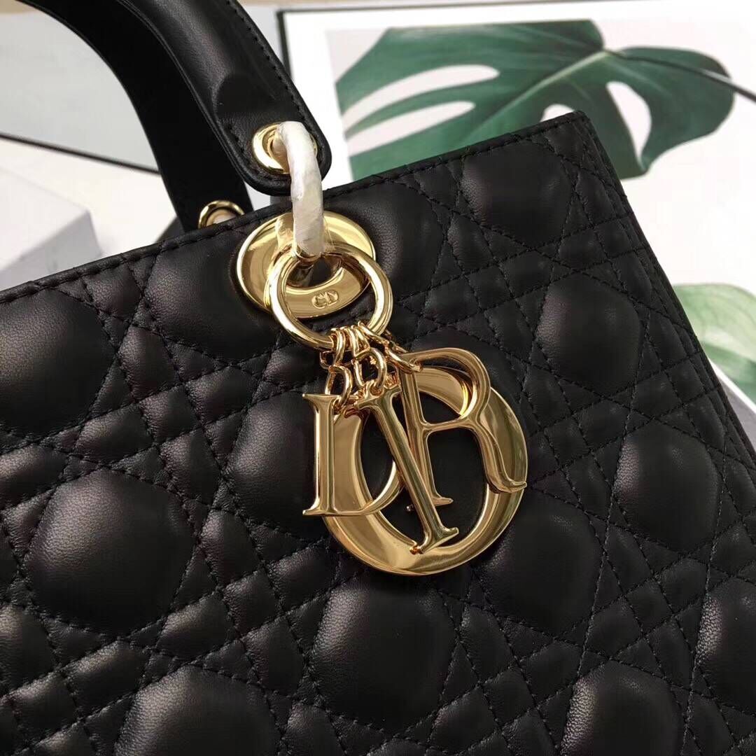 Lady Dior Bag Sheepskin Leather D9603 Black Lady Dior Bag Sheepskin Leather D9603 Black