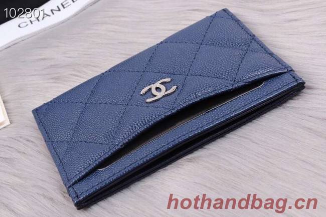 Chanel classic card holder Grained Calfskin & Gold-Tone Metal A31510 blue