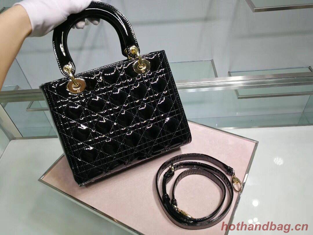 Lady Dior Bag Patent Cannage Calfskin Original Leather CAL44550 Black Lady Dior Bag Patent Cannage Calfskin Original Leather CAL44550 Black