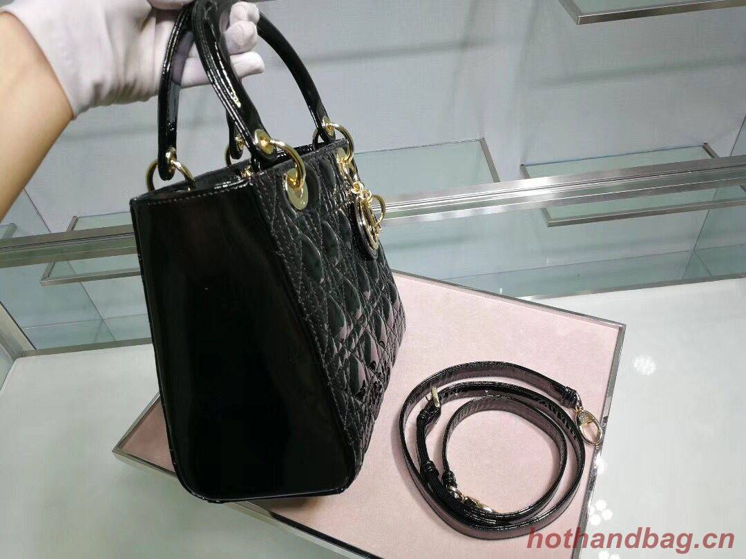 Lady Dior Bag Patent Cannage Calfskin Original Leather CAL44550 Black Lady Dior Bag Patent Cannage Calfskin Original Leather CAL44550 Black
