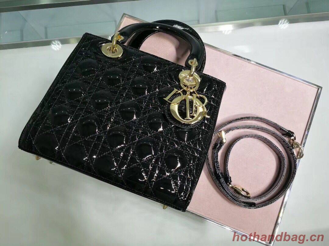 Lady Dior Bag Patent Cannage Calfskin Original Leather CAL44550 Black Lady Dior Bag Patent Cannage Calfskin Original Leather CAL44550 Black