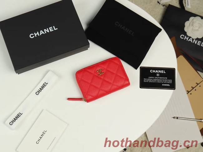 Chanel classic card holder Grained Calfskin & Gold-Tone Metal A69271 red