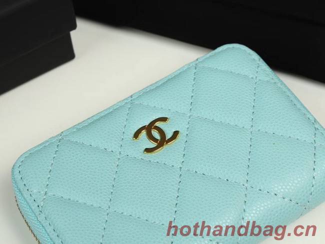 Chanel classic card holder Grained Calfskin & Gold-Tone Metal A69271 sky Blue