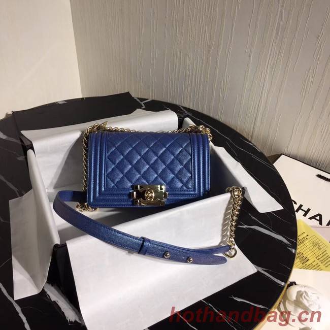 Boy Chanel Flap Shoulder Bag Original Leather Blue A67085 Gold