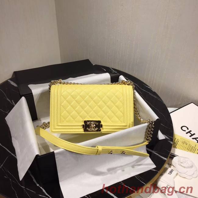 Chanel Le Boy Flap Shoulder Bag Original Leather Yellow A67086 Gold