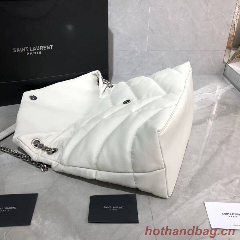 Yves Saint Laurent LOULOU PUFFER MEDIUM BAG IN QUILTED CRINKLED MATTE LEATHER Y577475 White