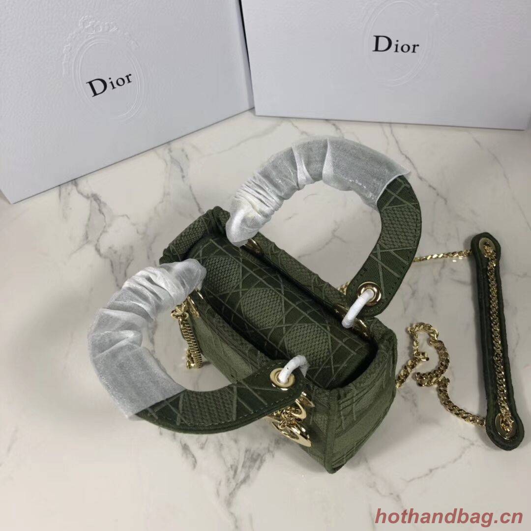 MINI LADY DIOR TOTE BAG IN EMBROIDERED CANVAS C4531 Blackish green