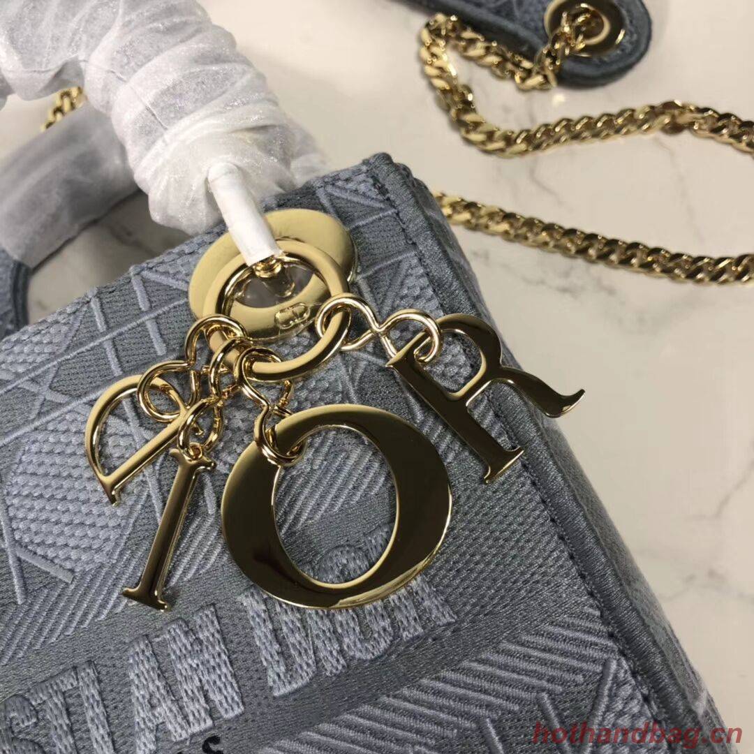 MINI LADY DIOR TOTE BAG IN EMBROIDERED CANVAS C4531 grey blue MINI LADY DIOR TOTE BAG IN EMBROIDERED CANVAS C4531 grey blue