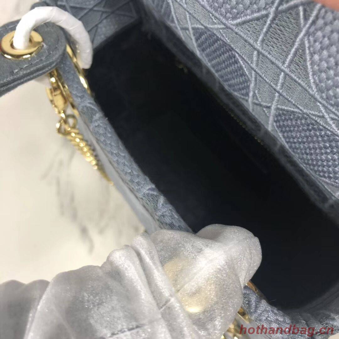 MINI LADY DIOR TOTE BAG IN EMBROIDERED CANVAS C4531 grey blue MINI LADY DIOR TOTE BAG IN EMBROIDERED CANVAS C4531 grey blue