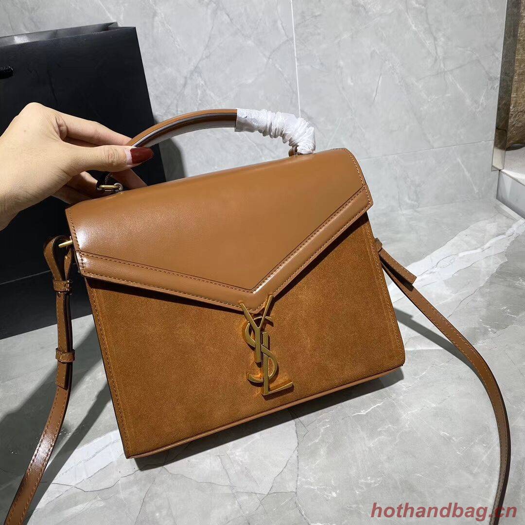 CASSANDRA MEDIUM TOP HANDLE BAG IN SMOOTH LEATHER AND SUEDE Y578001 brwon CASSANDRA MEDIUM TOP HANDLE BAG IN SMOOTH LEATHER AND SUEDE Y578001 brwon