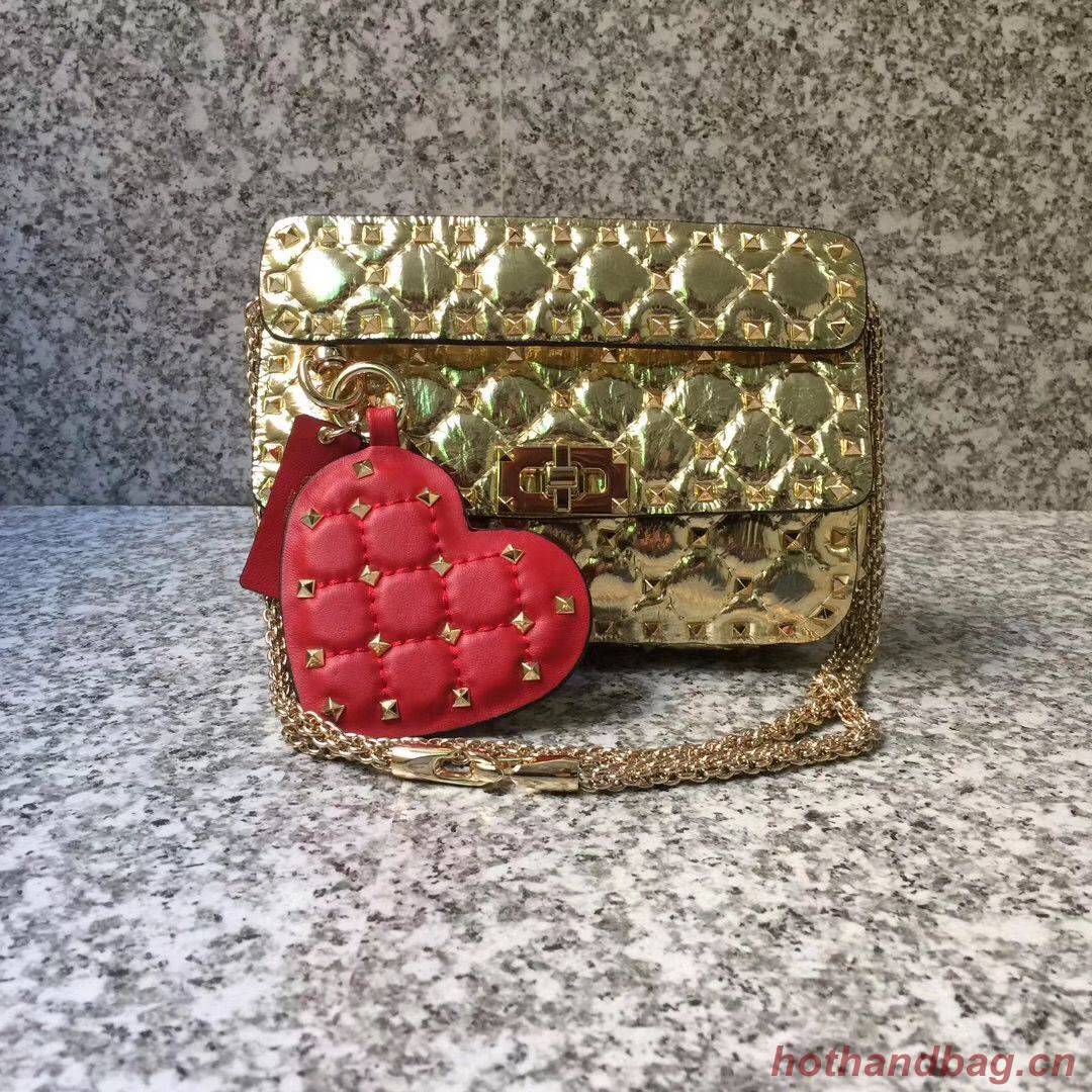 VALENTINO Rockstud small quilted leather shoulder bag 77562 Gold