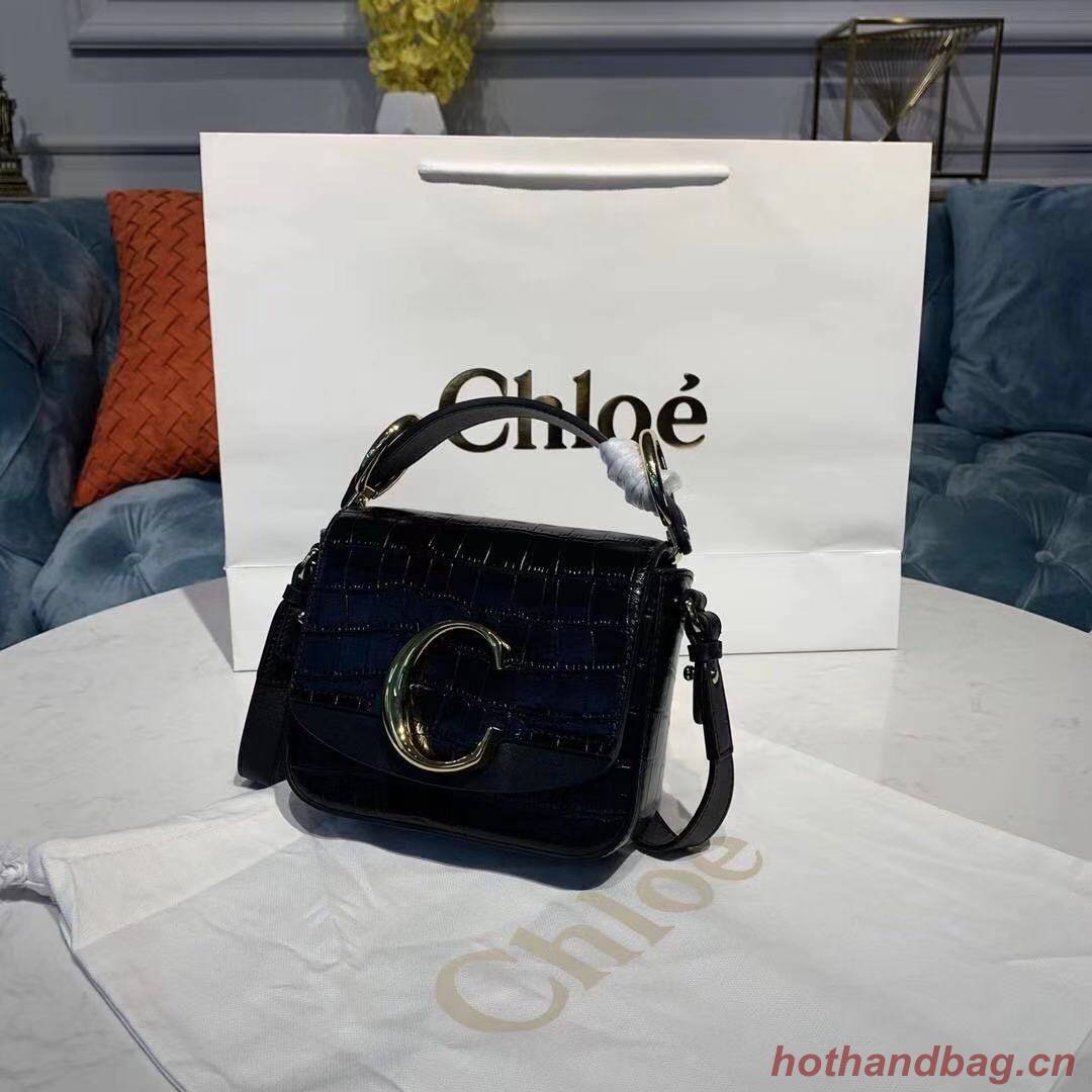 Chloe Original Crocodile skin Leather Top Handle Small Bag 3S030 Black Chloe Original Crocodile skin Leather Top Handle Small Bag 3S030 Black