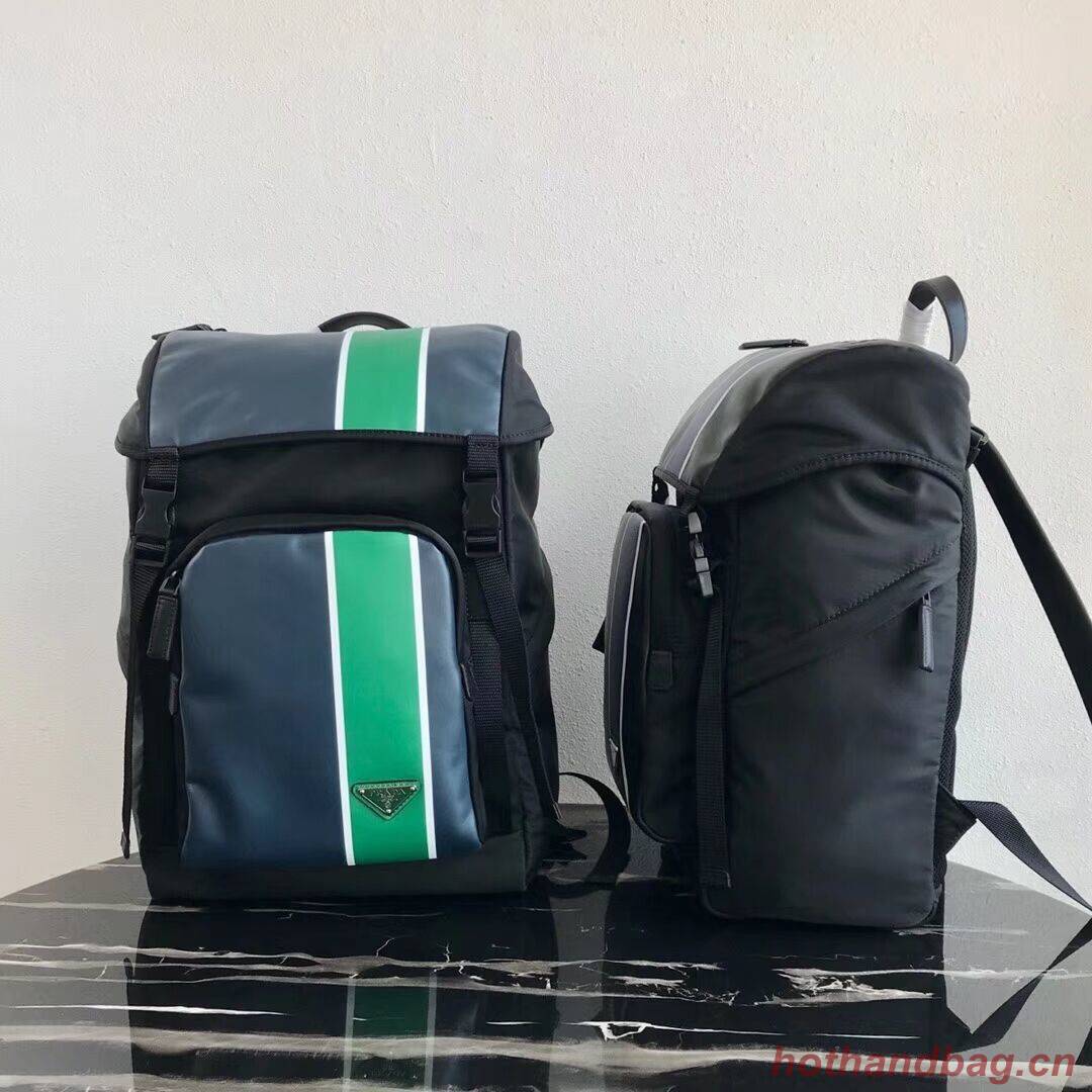 Prada Technical fabric and leather backpack 2VZ135 black&blue Prada Technical fabric and leather backpack 2VZ135 black&blue