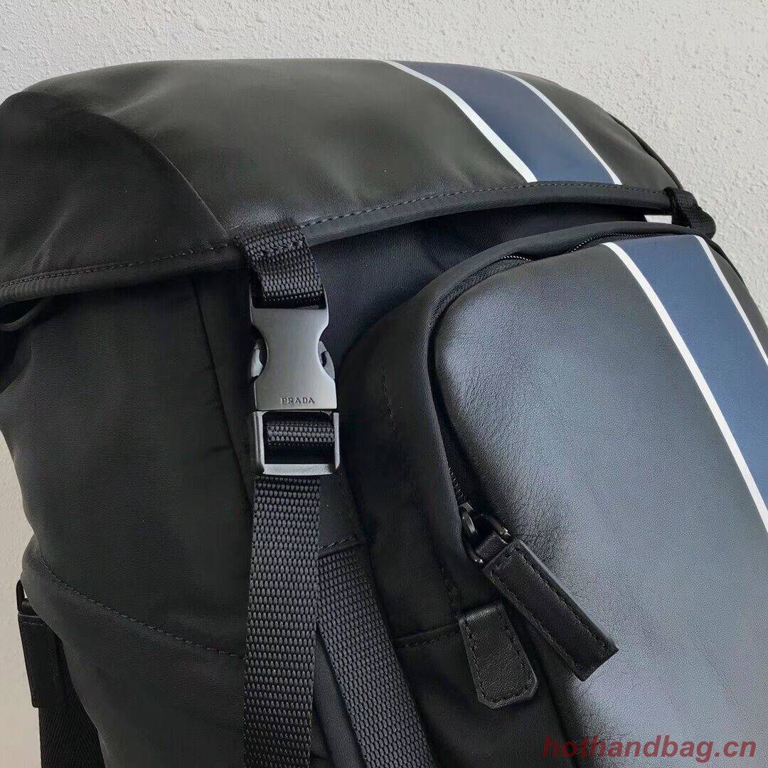 Prada Technical fabric and leather backpack 2VZ135 black&blue Prada Technical fabric and leather backpack 2VZ135 black&blue